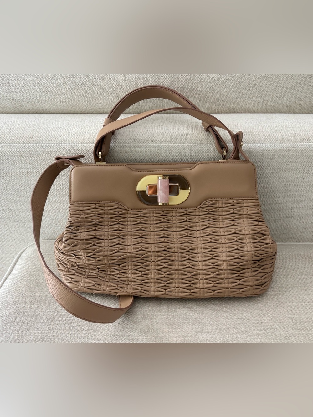 Bvlgari Beige Nappa Leather Plissé Handbag – Isabella Rossellini Collection